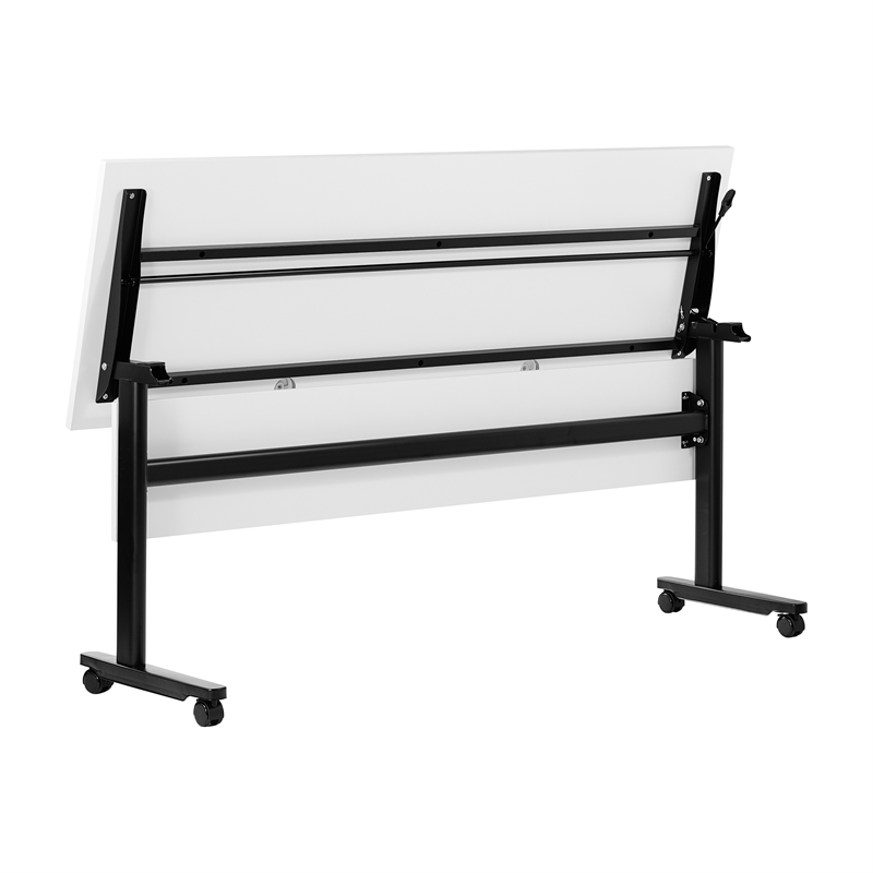 Pemberly Row Nesting Flip Training Table with Steel Frame & T-Legs - White/Black