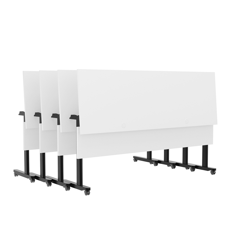 Pemberly Row Nesting Flip Training Table with Steel Frame & T-Legs - White/Black