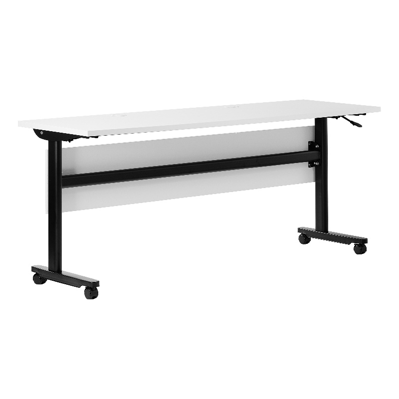 Pemberly Row Nesting Flip Training Table with Steel Frame & T-Legs - White/Black
