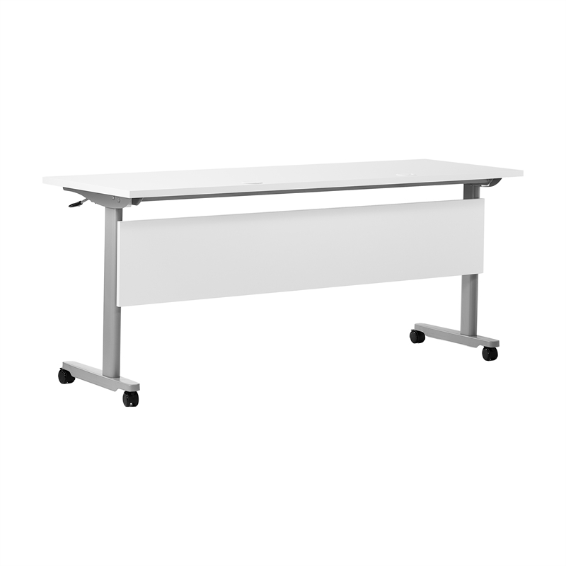 Pemberly Row Nesting Flip Training Table with Steel Frame & T-Legs in White/Gray