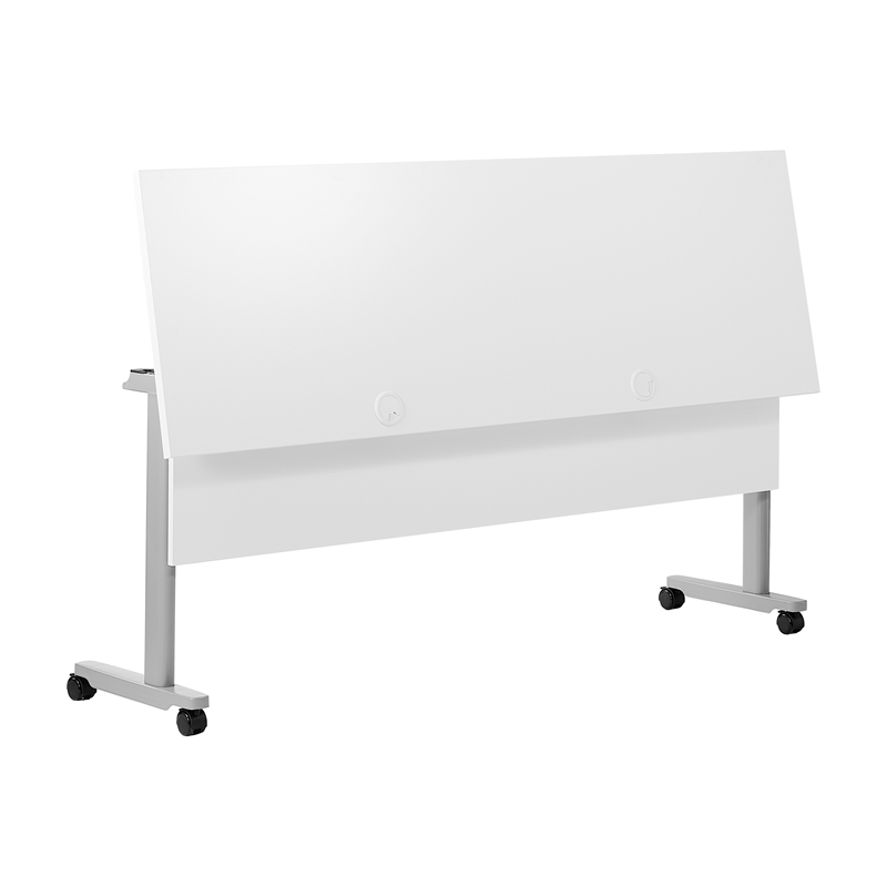 Pemberly Row Nesting Flip Training Table with Steel Frame & T-Legs in White/Gray