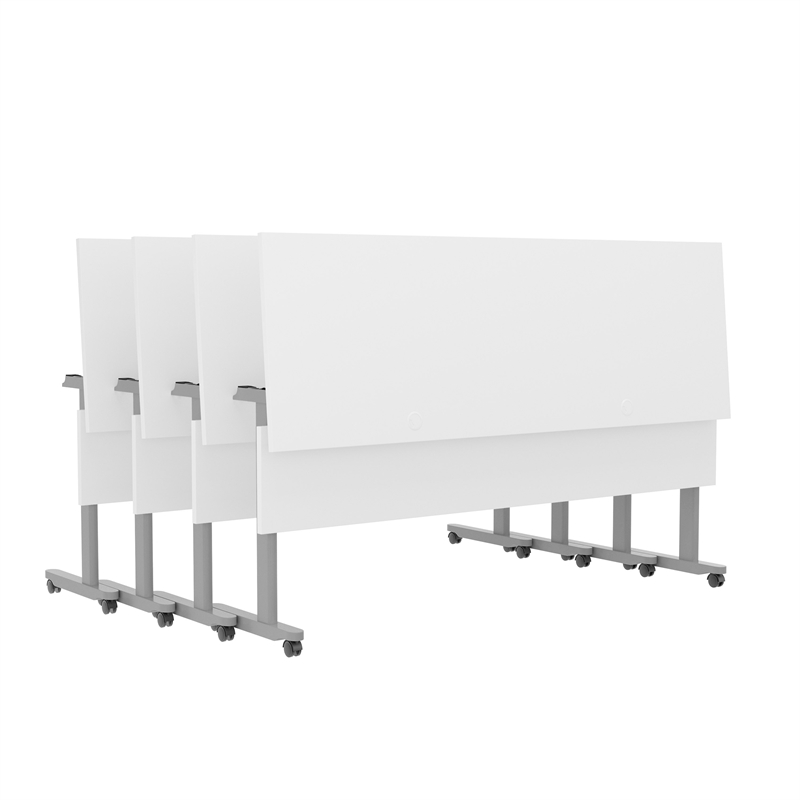 Pemberly Row Nesting Flip Training Table with Steel Frame & T-Legs in White/Gray