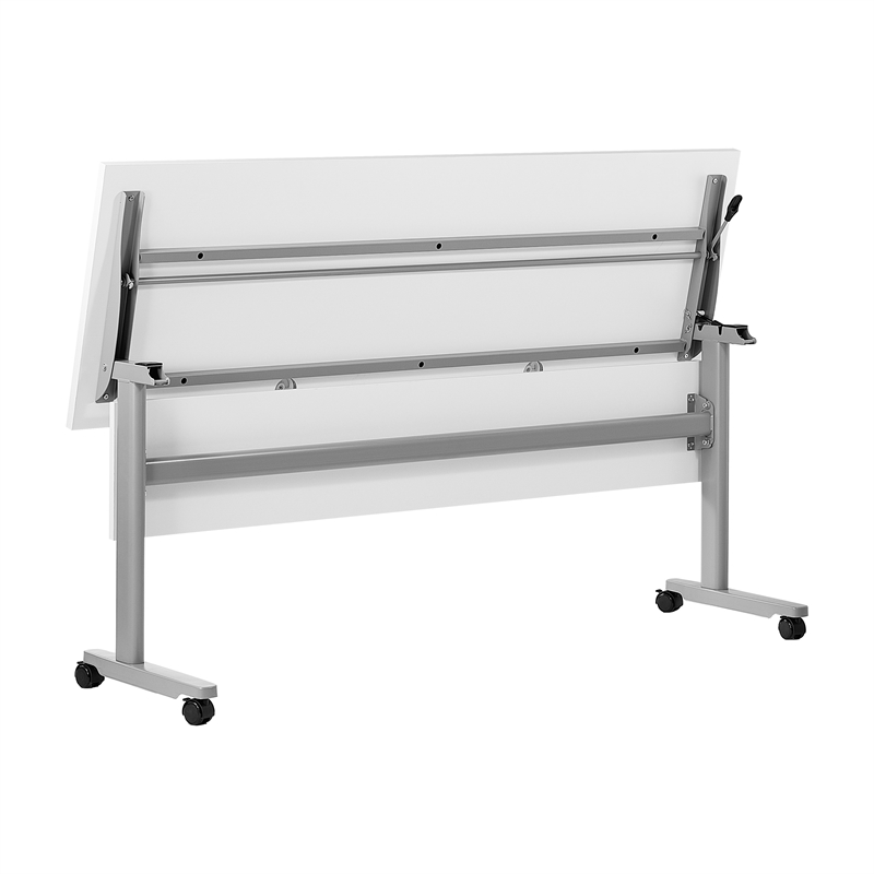 Pemberly Row Nesting Flip Training Table with Steel Frame & T-Legs in White/Gray
