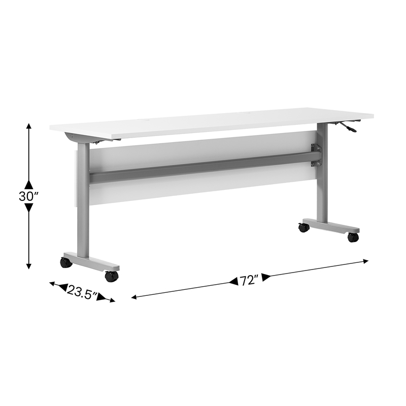 Pemberly Row Nesting Flip Training Table with Steel Frame & T-Legs in White/Gray