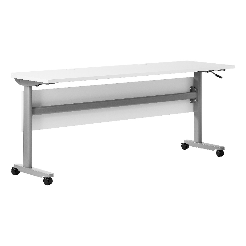 Pemberly Row Nesting Flip Training Table with Steel Frame & T-Legs in White/Gray