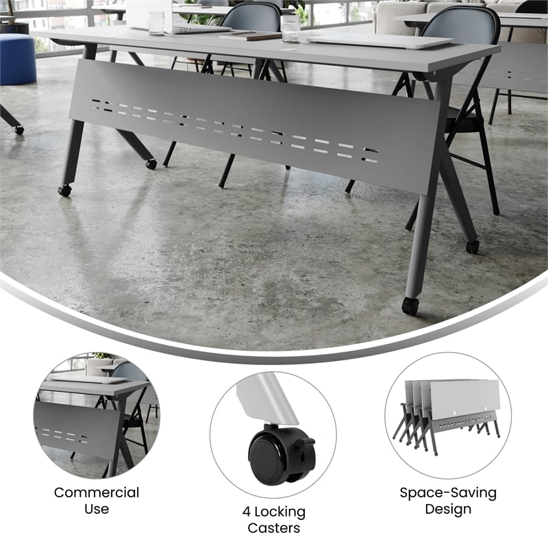 Pemberly Row Nesting Flip Training Table with Steel Frame and Y-Legs in Gray