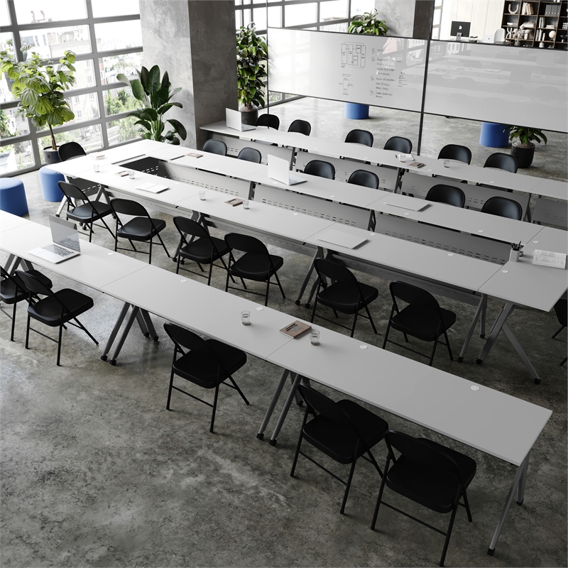 Pemberly Row Nesting Flip Training Table with Steel Frame and Y-Legs in Gray