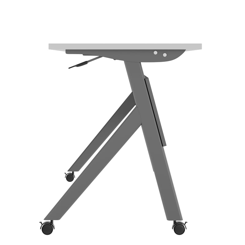Pemberly Row Nesting Flip Training Table with Steel Frame and Y-Legs in Gray