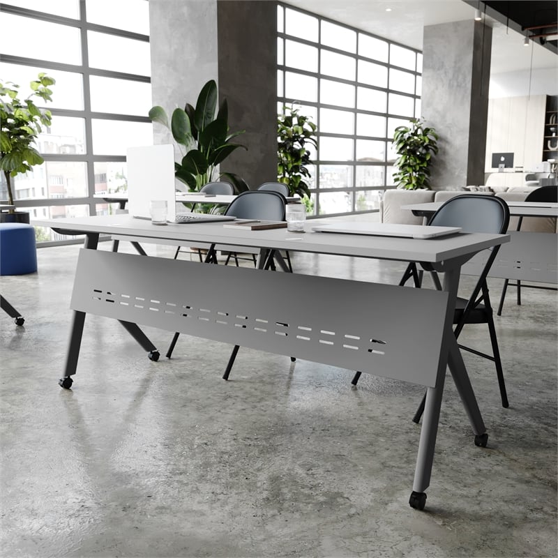 Pemberly Row Nesting Flip Training Table with Steel Frame and Y-Legs in Gray
