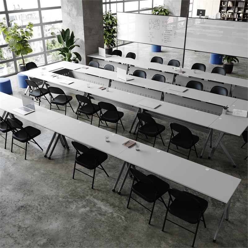 Pemberly Row Nesting Flip Training Table with Steel Frame and Y-Legs in Gray