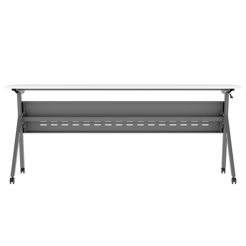 Pemberly Row Nesting Flip Training Table with Steel Frame & Y-Legs in White/Gray