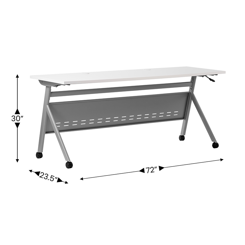 Pemberly Row Nesting Flip Training Table with Steel Frame & Y-Legs in White/Gray