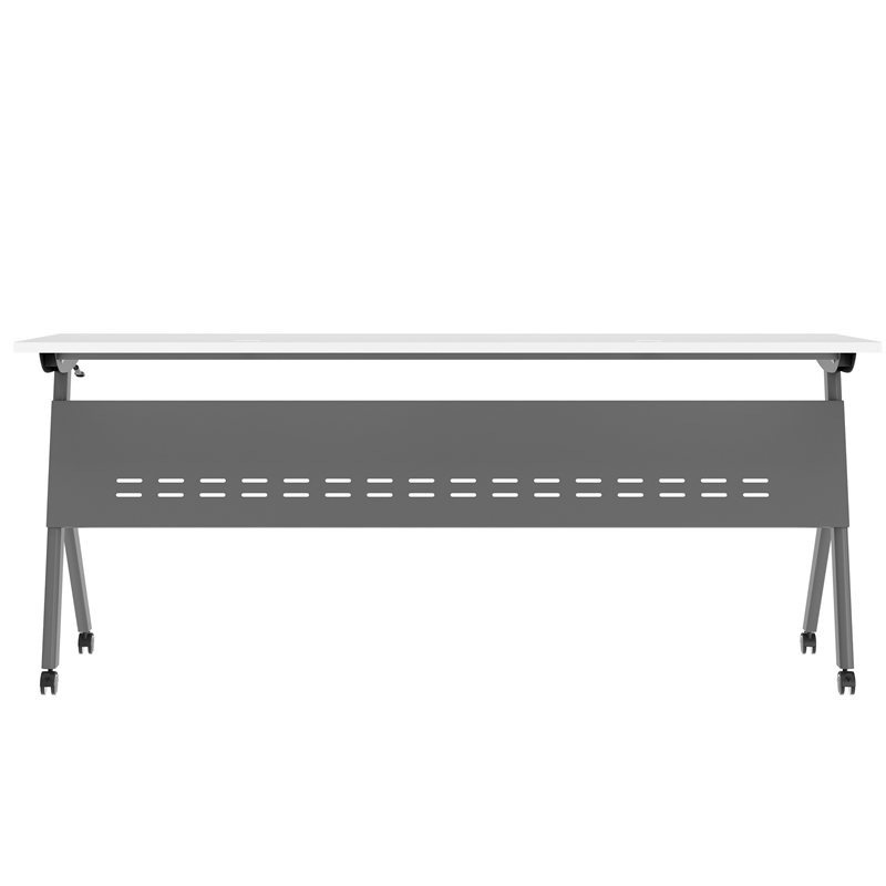 Pemberly Row Nesting Flip Training Table with Steel Frame & Y-Legs in White/Gray