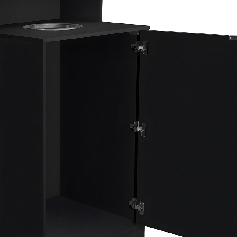 Pemberly Row 32 Gallon Wood Tray Top Trash Enclosure with Drop Hole in Black