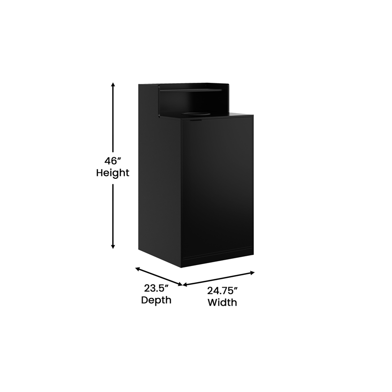 Pemberly Row 32 Gallon Wood Tray Top Trash Enclosure with Drop Hole in Black