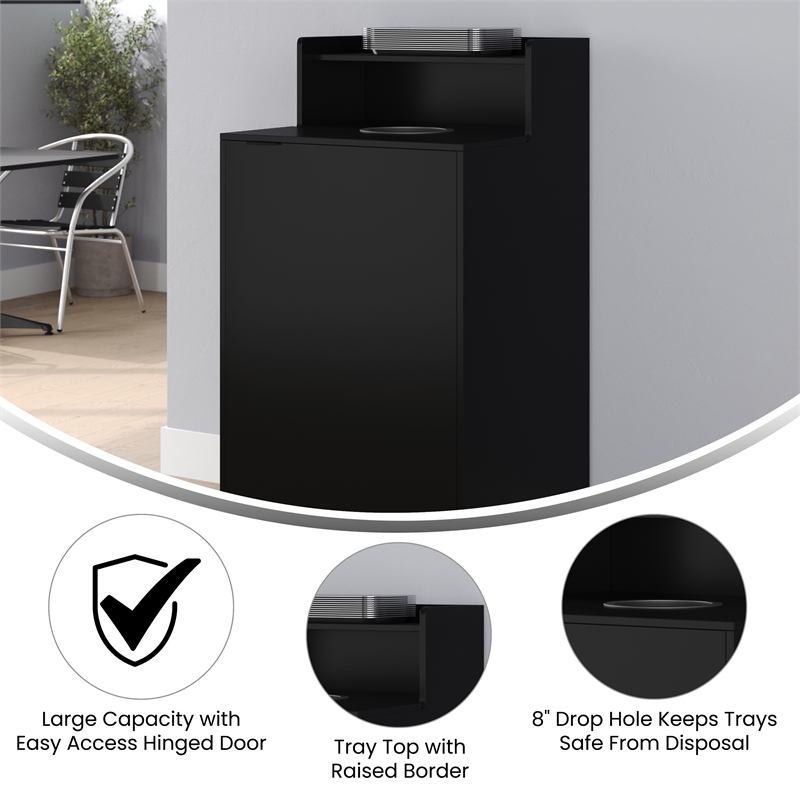 Pemberly Row 32 Gallon Wood Tray Top Trash Enclosure with Drop Hole in Black