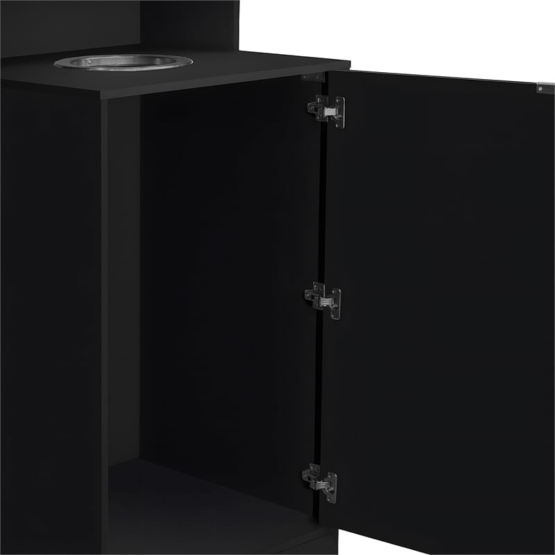 Pemberly Row 32 Gallon Wood Tray Top Trash Enclosure with Drop Hole in Black