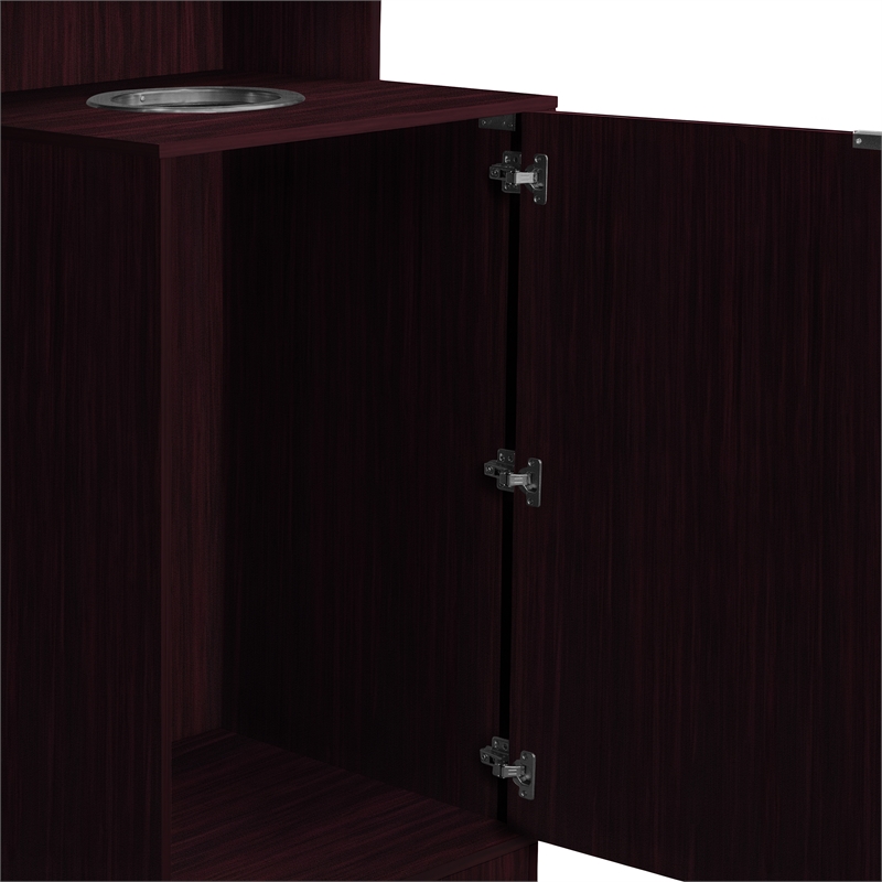 Pemberly Row 32 Gallon Wood Tray Top Trash Enclosure with Drop Hole in Mahogany