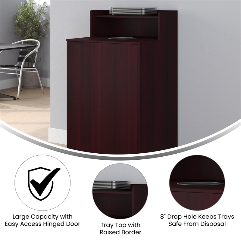 Pemberly Row 32 Gallon Wood Tray Top Trash Enclosure with Drop Hole in Mahogany