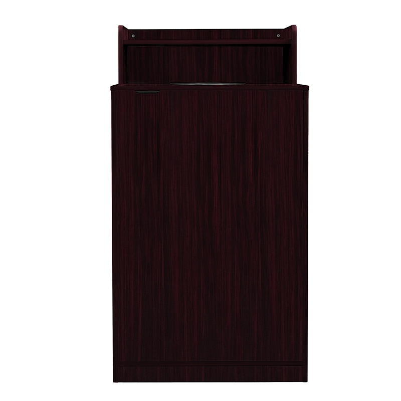 Pemberly Row 32 Gallon Wood Tray Top Trash Enclosure with Drop Hole in Mahogany