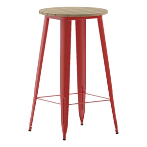 Pemberly Row 23.75&quot Round Poly Bar Top Restaurant Table with Frame in Brown/Red