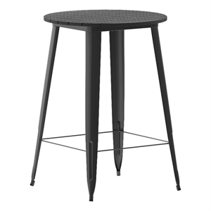 Pemberly Row 30&quot Round Poly Bar Top Restaurant Table with Steel Frame in Black