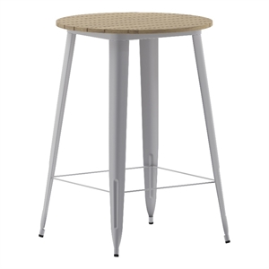 Pemberly Row 30&quot Poly Bar Top Restaurant Table with Steel Frame in Brown/Silver