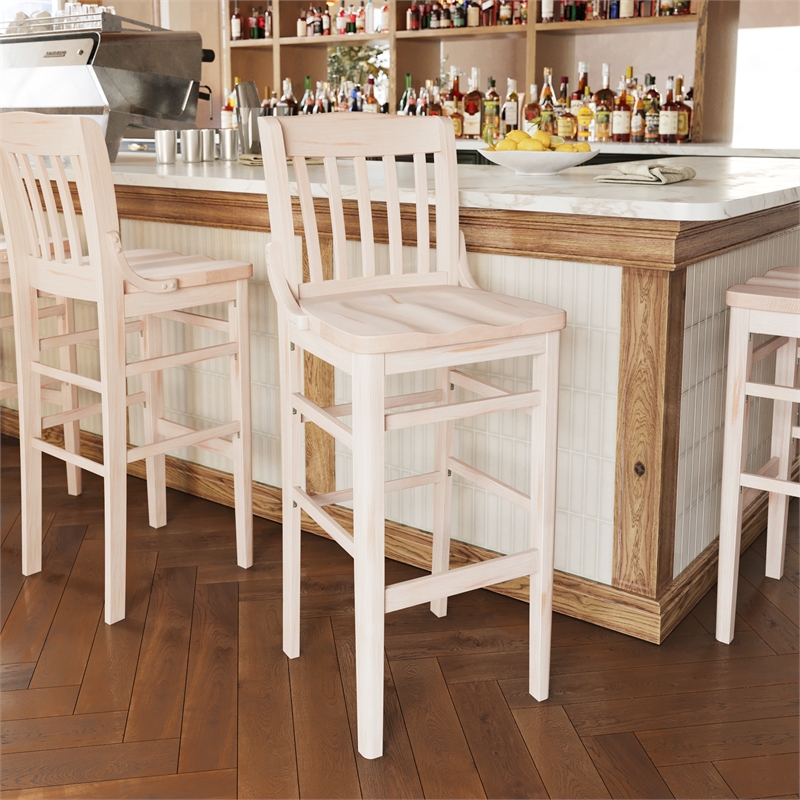 Pemberly Row School House Back Antique White Wood Restaurant Barstool