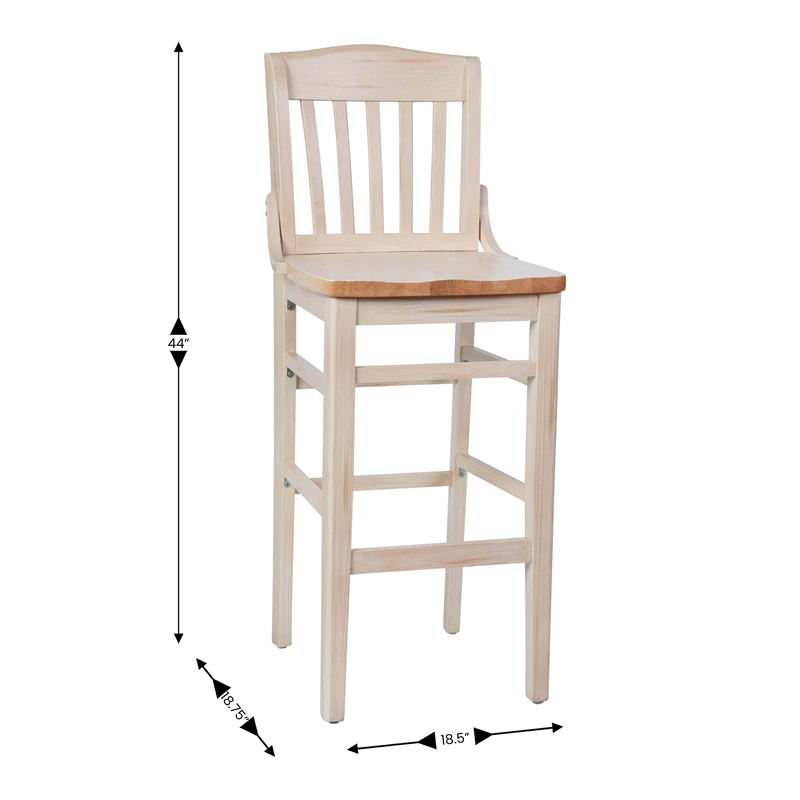 Pemberly Row School House Back Antique White Wood Restaurant Barstool