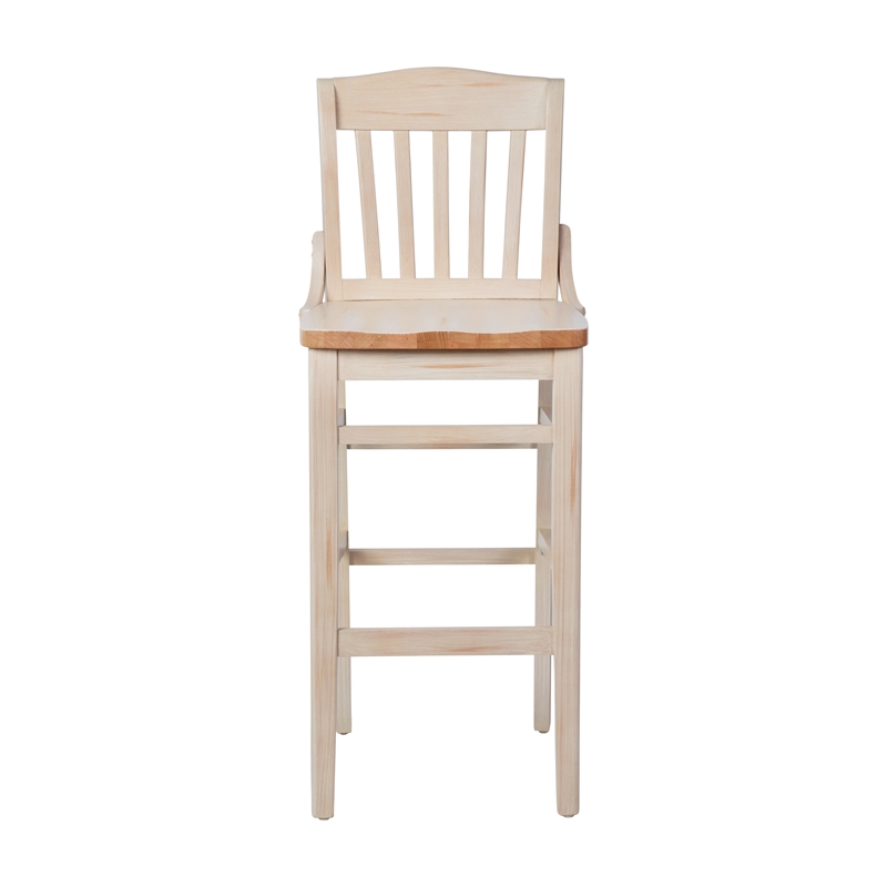 Pemberly Row School House Back Antique White Wood Restaurant Barstool