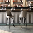Pemberly Row Metal Bar Stool with Swivel Bucket Seat and Footrest in Beige