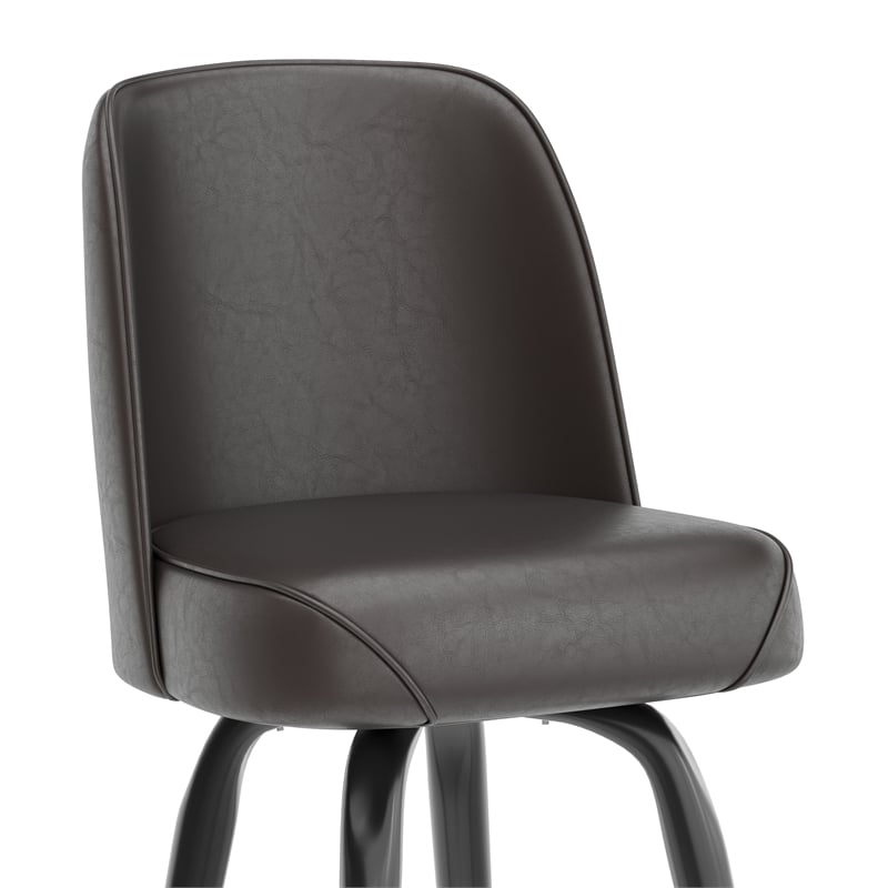 Pemberly Row Metal Bar Stool with Swivel Bucket Seat and Footrest in Dark Brown