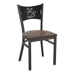 Pemberly Row Coffee Back Metal Restaurant Chair with Antique Copper Wood Seat