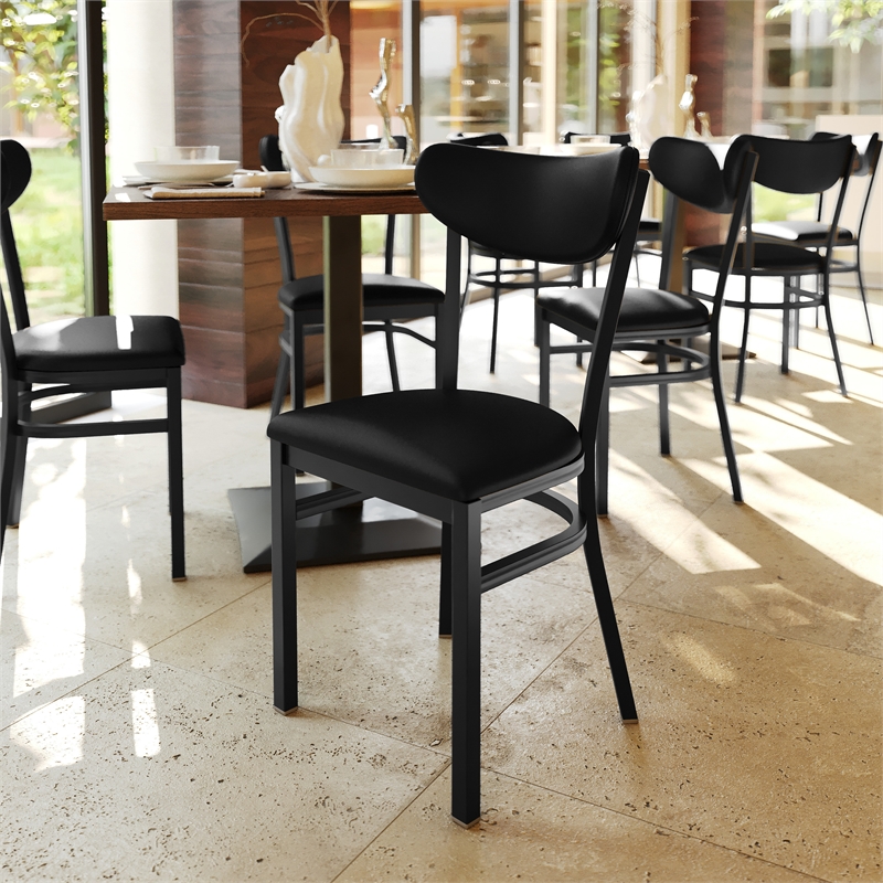 Pemberly Row Metal Dining Chair with Seat and Boomerang Back in Black