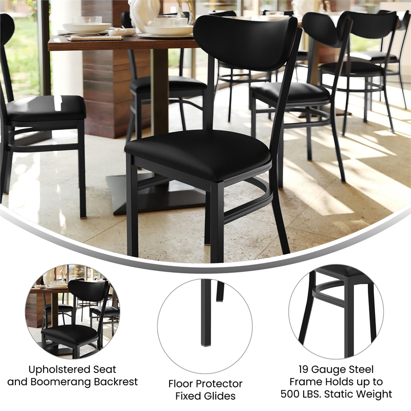 Pemberly Row Metal Dining Chair with Seat and Boomerang Back in Black
