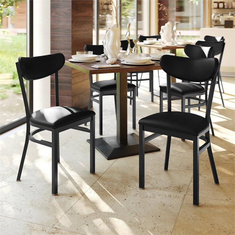Pemberly Row Metal Dining Chair with Seat and Boomerang Back in Black