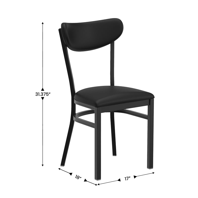 Pemberly Row Metal Dining Chair with Seat and Boomerang Back in Black