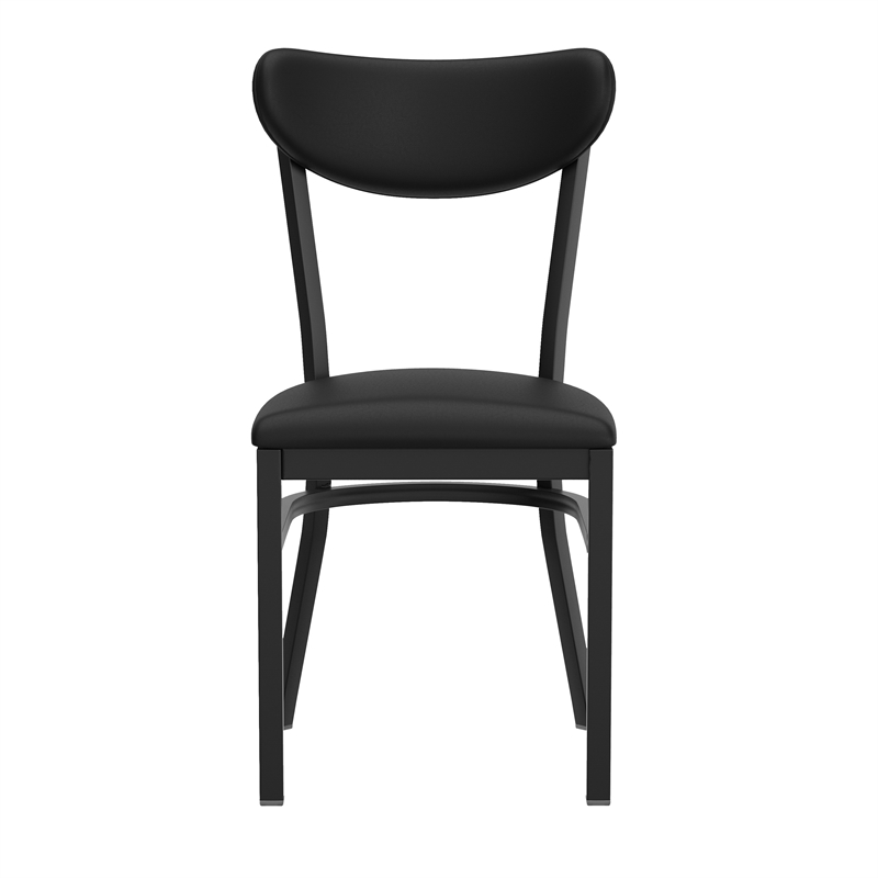 Pemberly Row Metal Dining Chair with Seat and Boomerang Back in Black