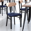 Pemberly Row Metal Dining Chair with Seat & Wood Boomerang Back in Blue/Natural