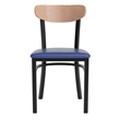 Pemberly Row Metal Dining Chair with Seat & Wood Boomerang Back in Blue/Natural
