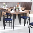 Pemberly Row Metal Dining Chair with Seat & Wood Boomerang Back in Blue/Natural