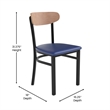 Pemberly Row Metal Dining Chair with Seat & Wood Boomerang Back in Blue/Natural