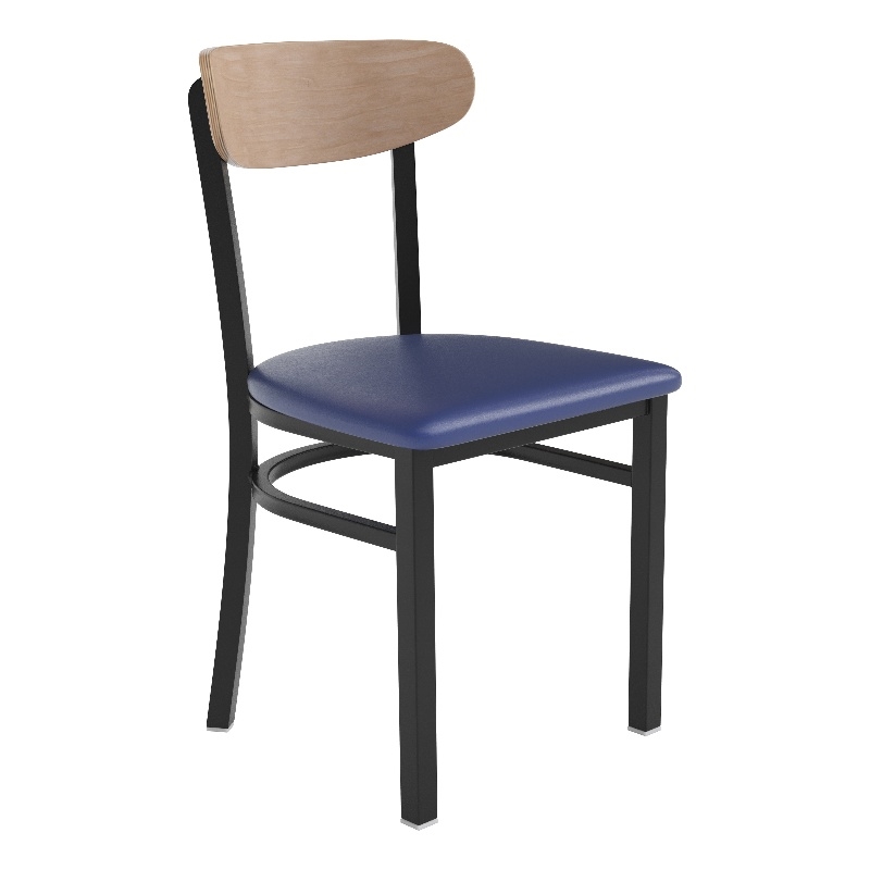 Pemberly Row Metal Dining Chair with Seat & Wood Boomerang Back in Blue/Natural