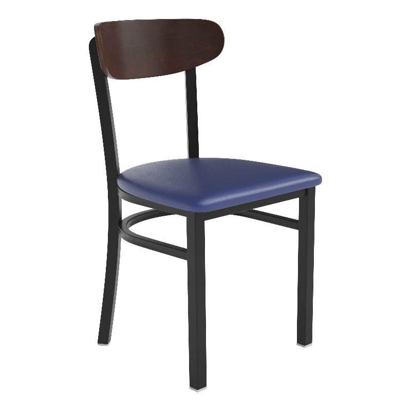 Pemberly Row Metal Dining Chair with Seat and Wood Boomerang Back in Blue/Walnut