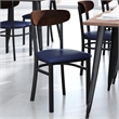 Pemberly Row Metal Dining Chair with Seat and Wood Boomerang Back in Blue/Walnut