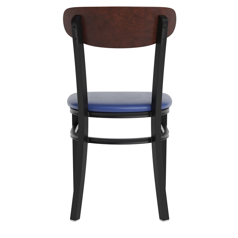 Pemberly Row Metal Dining Chair with Seat and Wood Boomerang Back in Blue/Walnut