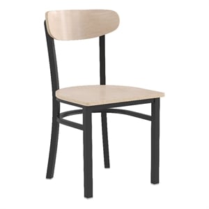 Pemberly Row Metal Dining Chair with Wood Seat & Boomerang Back in Natural Birch