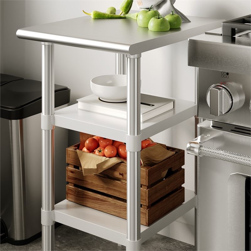 Pemberly Row Galvanized Steel Adjustable Add-On Work Table Lower Shelf