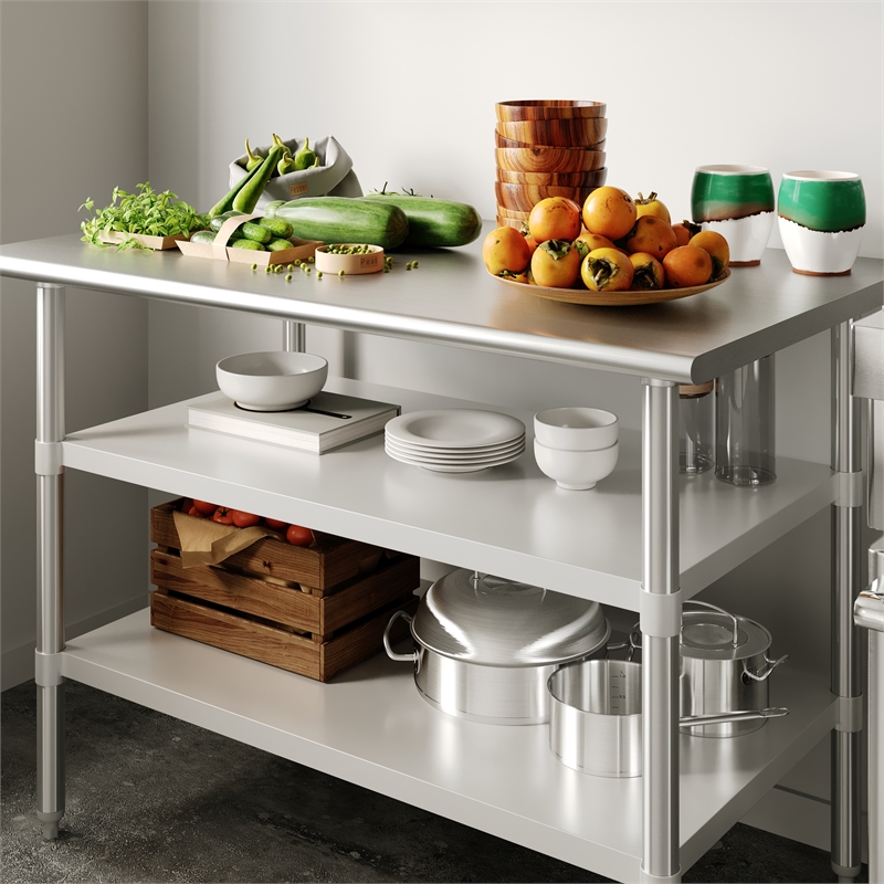 Pemberly Row Galvanized Steel Adjustable Add-On Work Table Lower Shelf