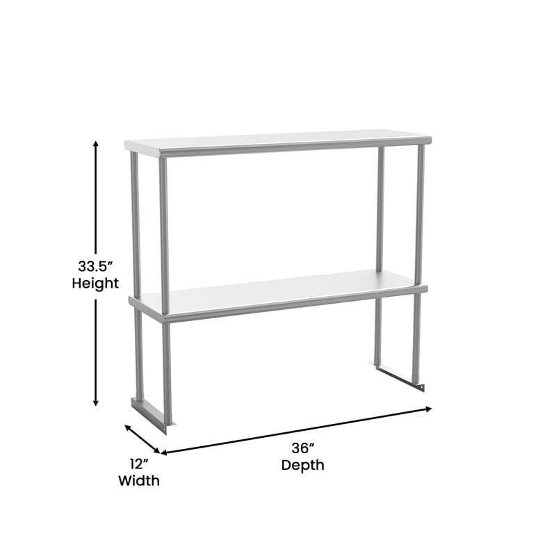 Pemberly Row NSF Certified Stainless Steel Kitchen Double Overshelf